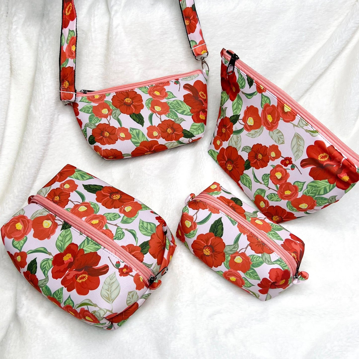 PINK RED CONVERTIBLE POUCH SET