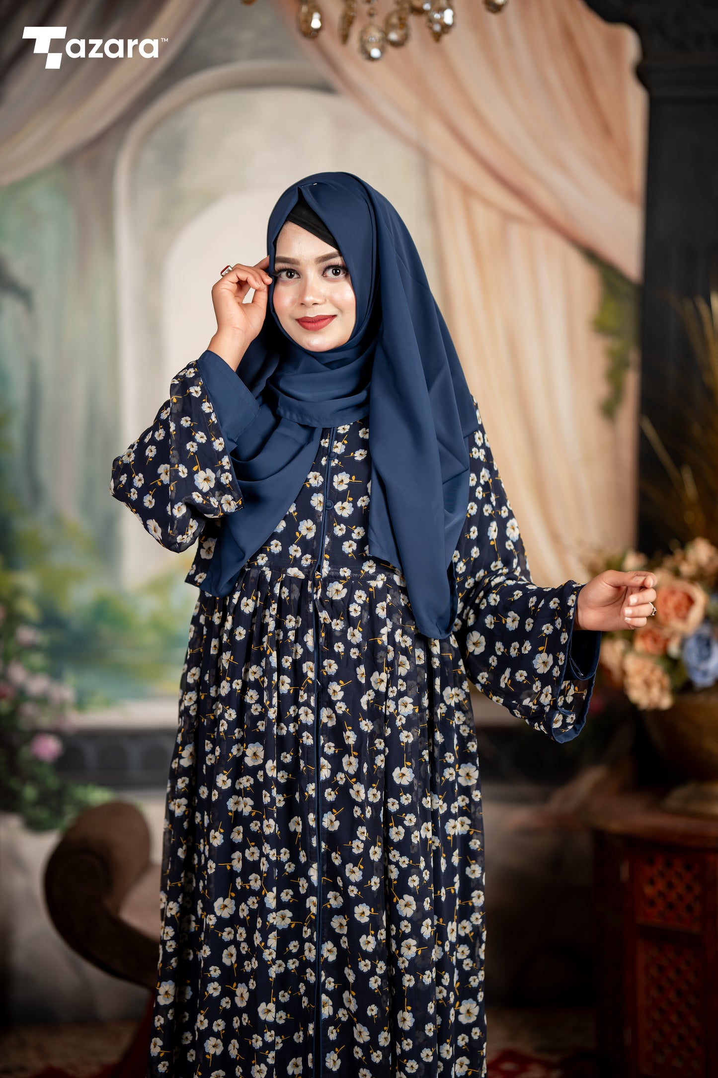 Navy Blossom Abaya Set