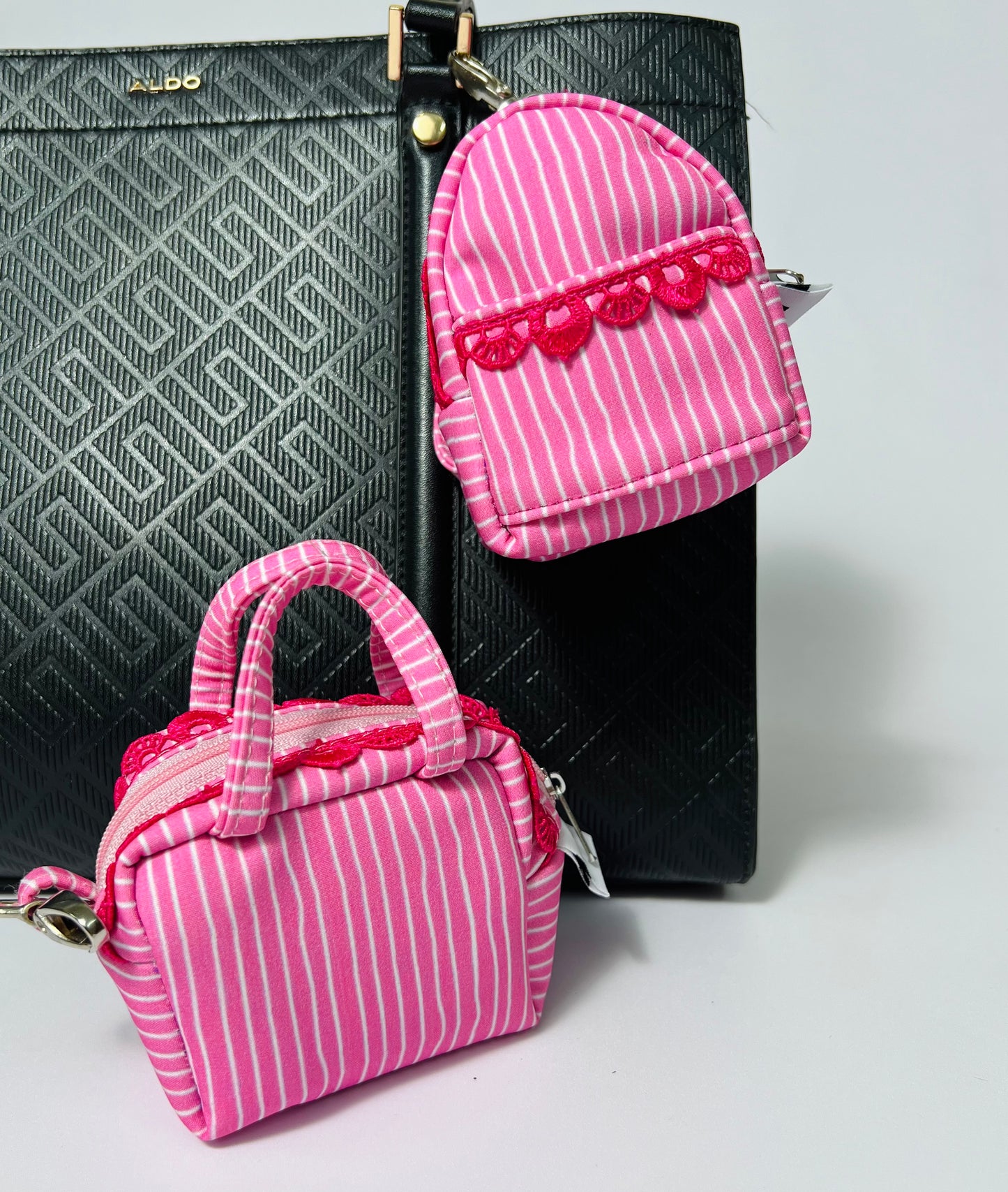 PINK STRIPE KEY CHARM