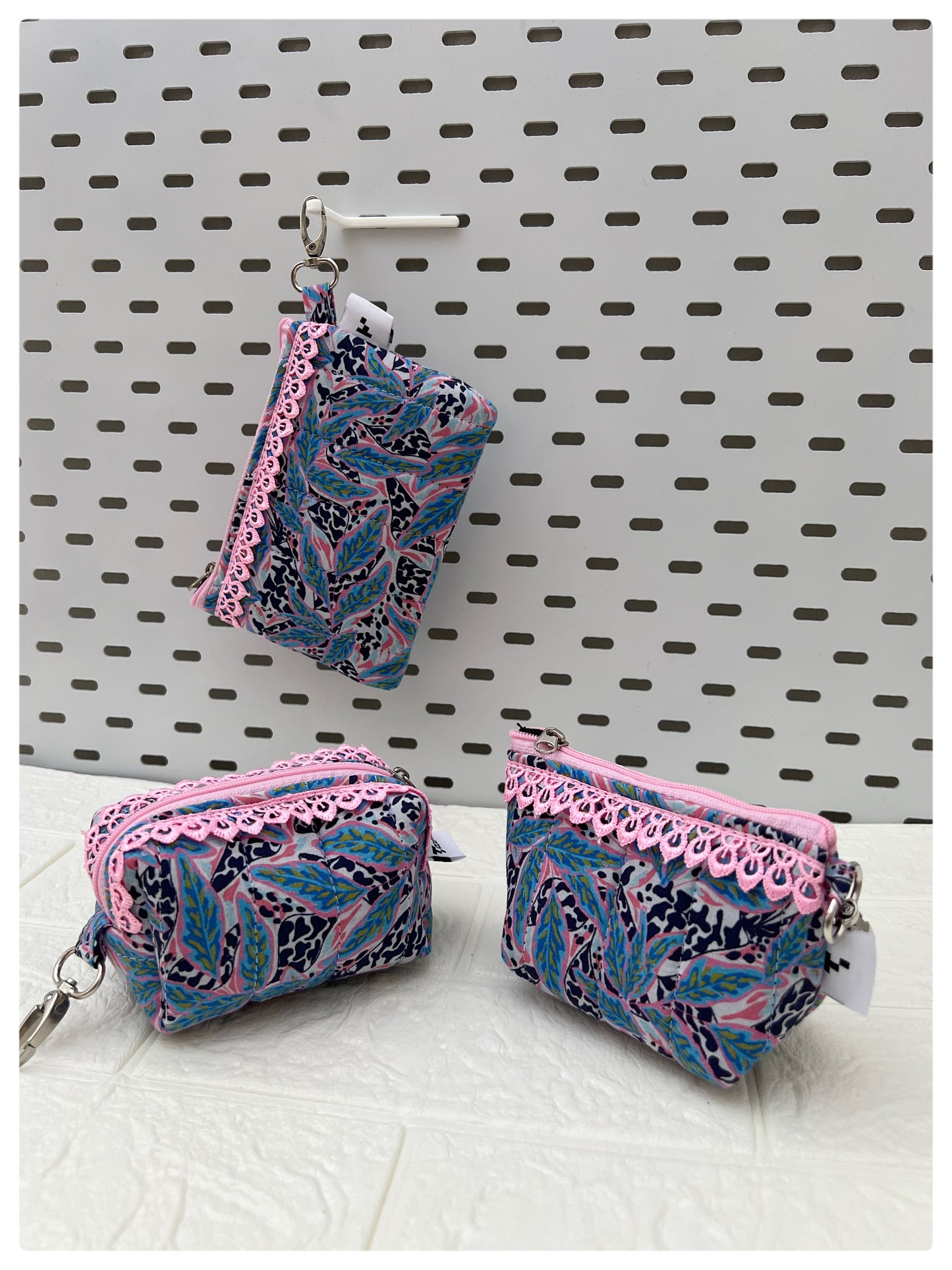 PINK BLUE FLORAL KEY CHARM