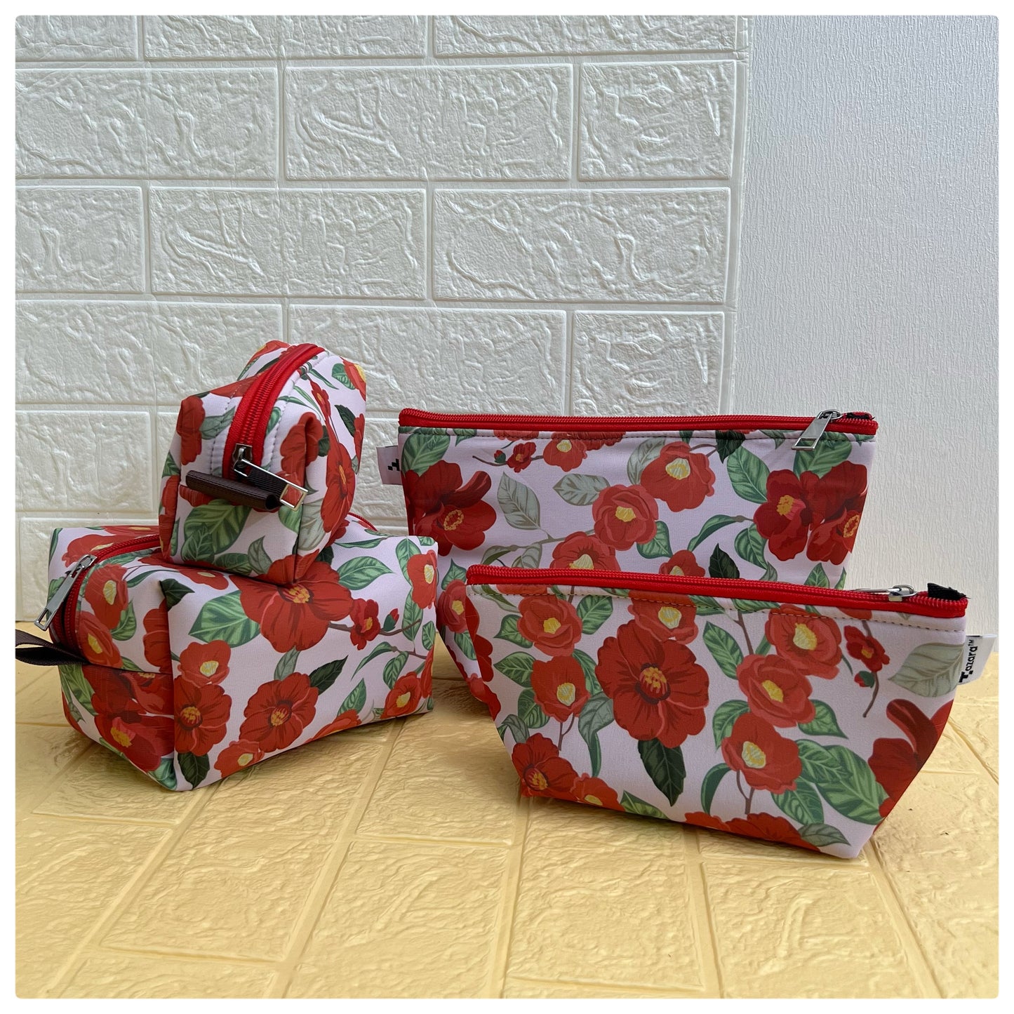 RED PINK FLORAL POUCHES