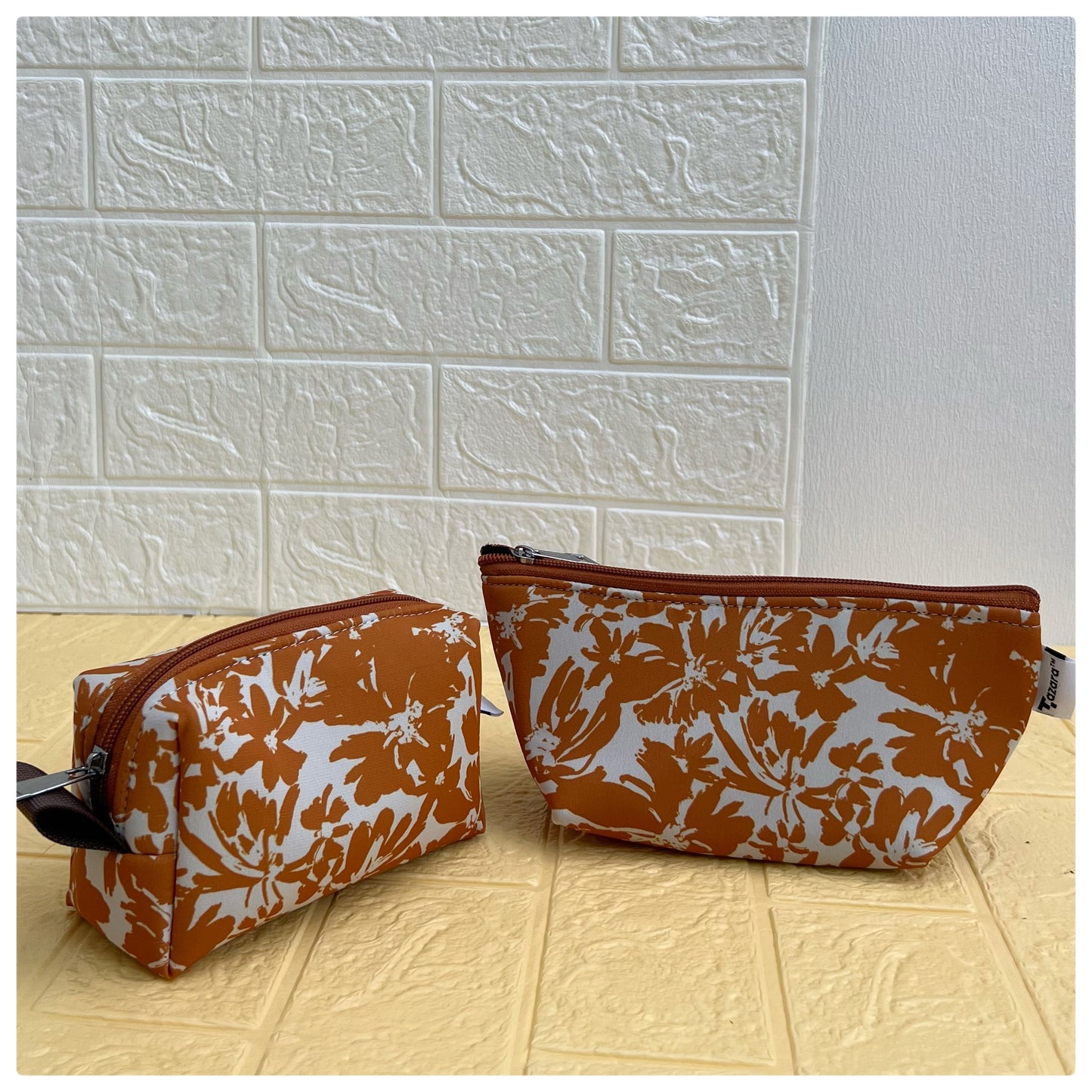 BROWN FLORAL POUCHES