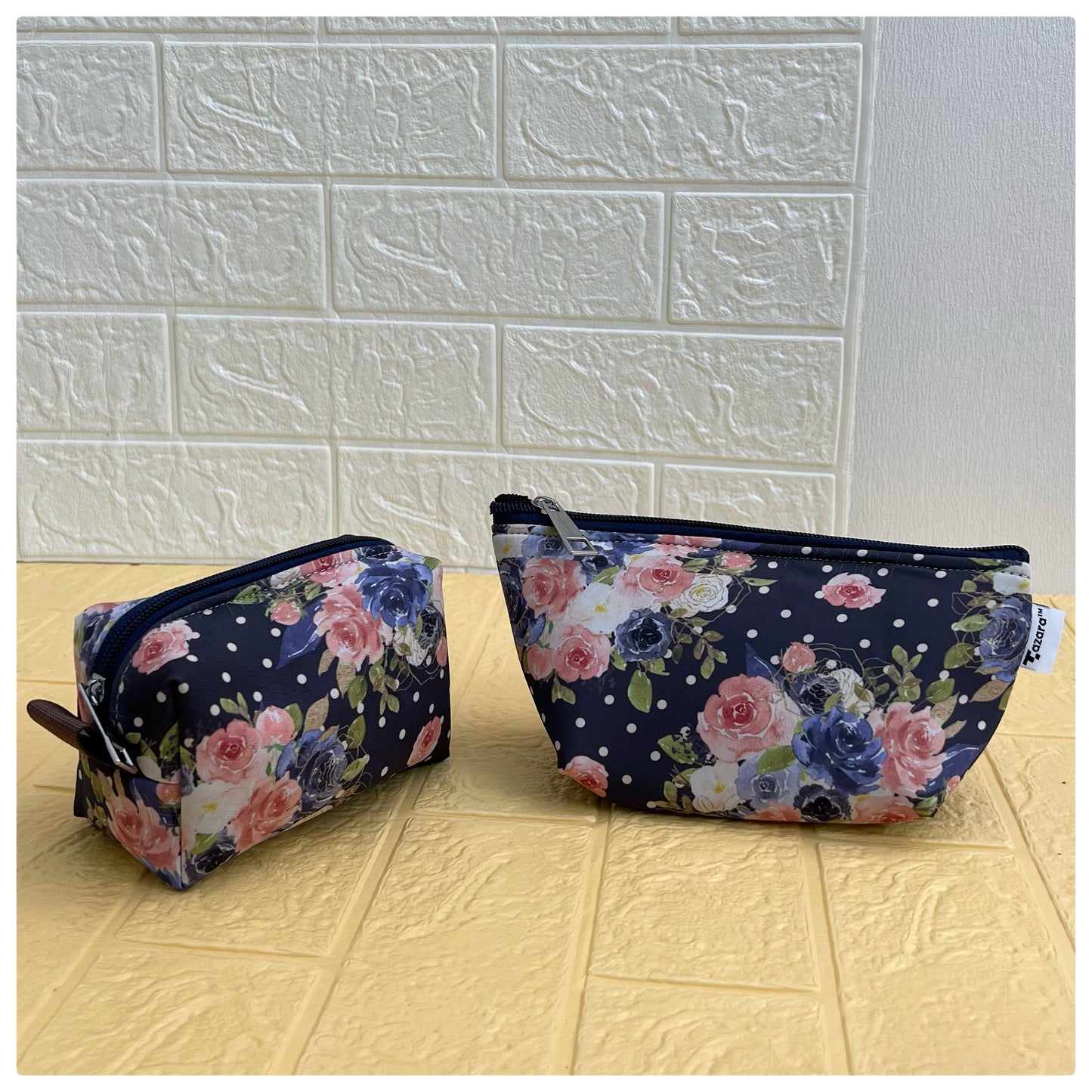 NAVY FLORAL POUCHES