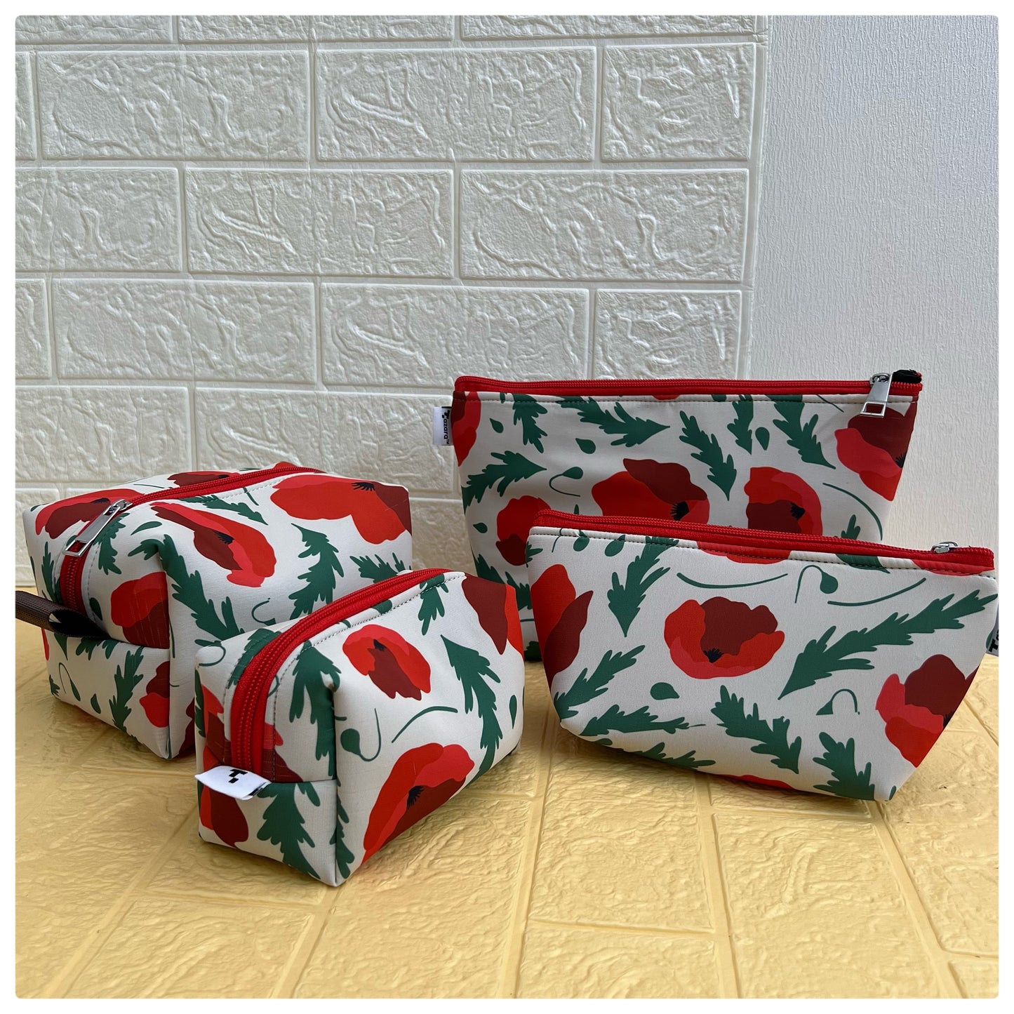 RED FLORAL POUCHES