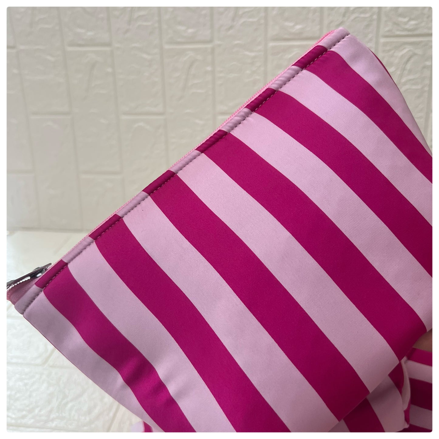 DARK PINK STRIPE POUCH