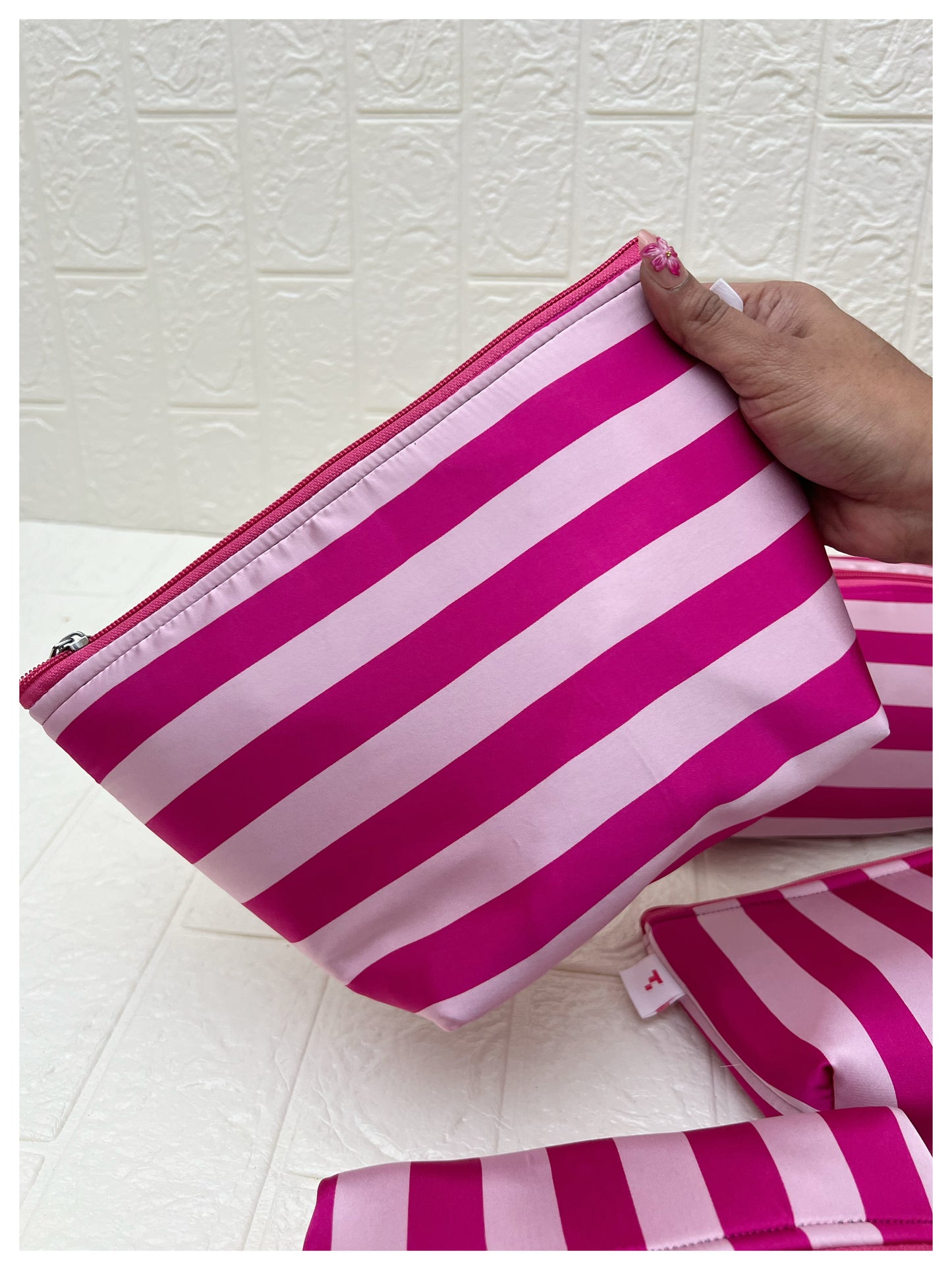 DARK PINK STRIPE POUCHES