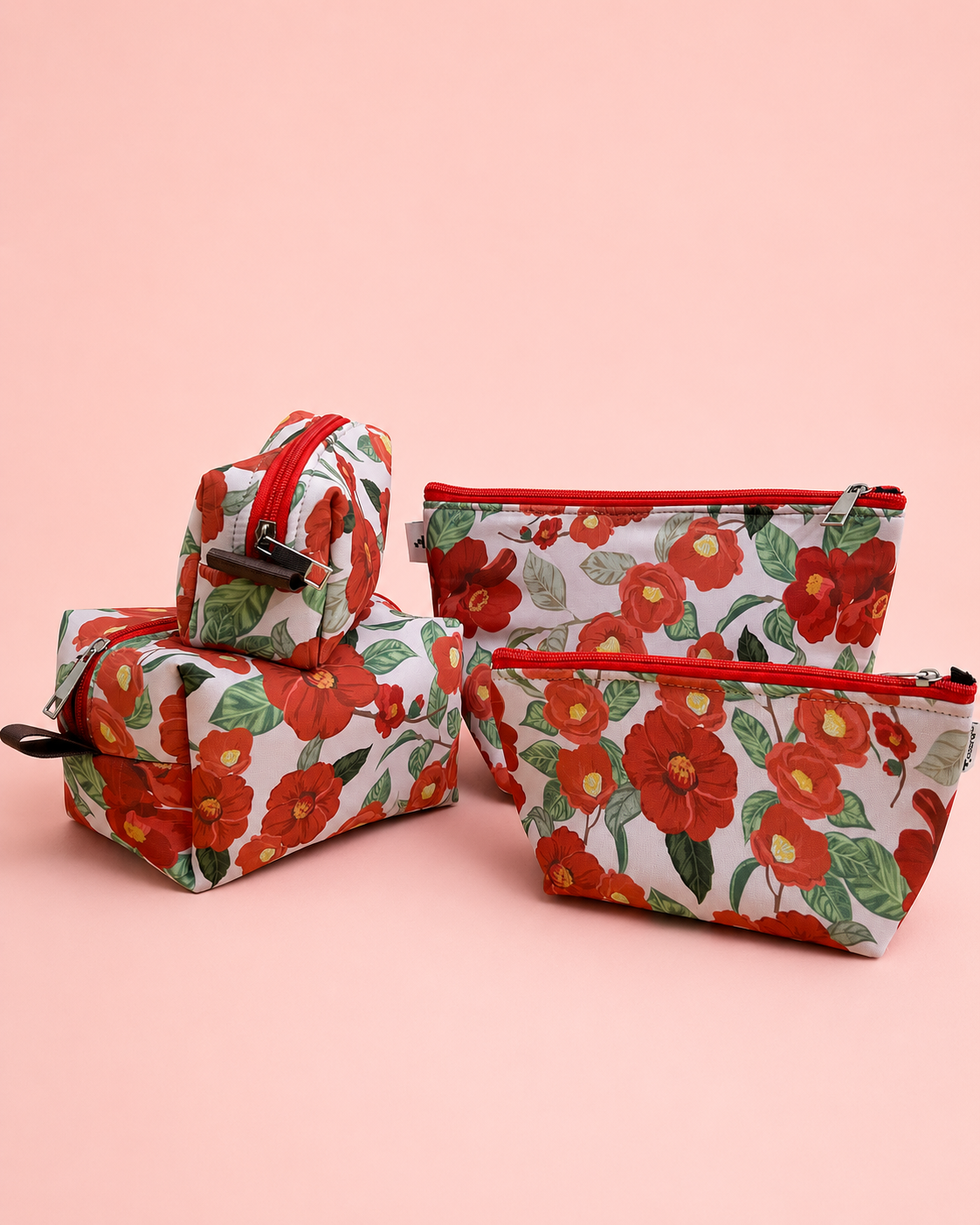 RED PINK FLORAL POUCHES