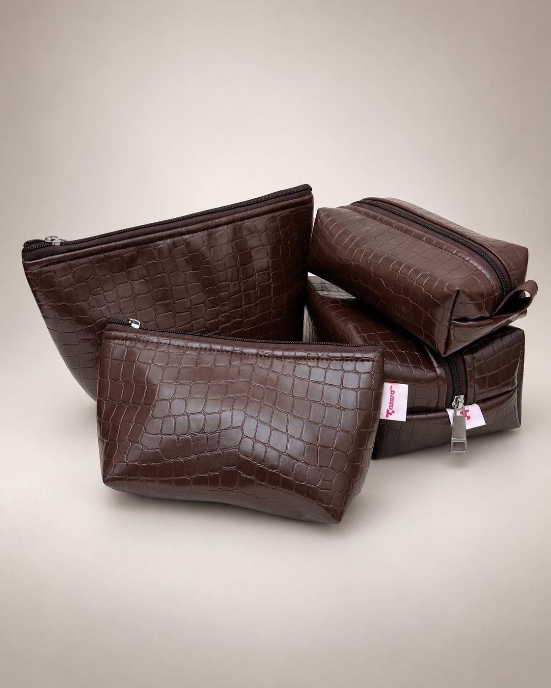 BROWN CROCODILE FAUX LEATHER POUCHES