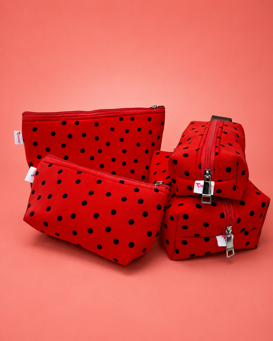RED BLACK POLKA  POUCHES