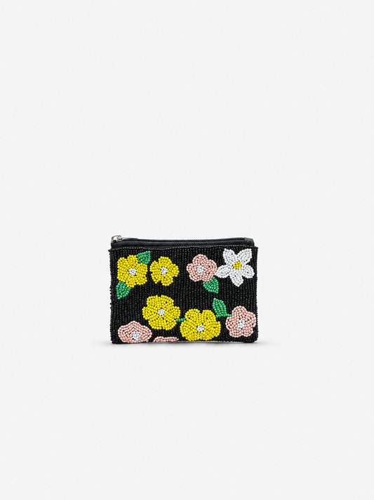 MULTI-FLOWER BEADED COIN POUCH