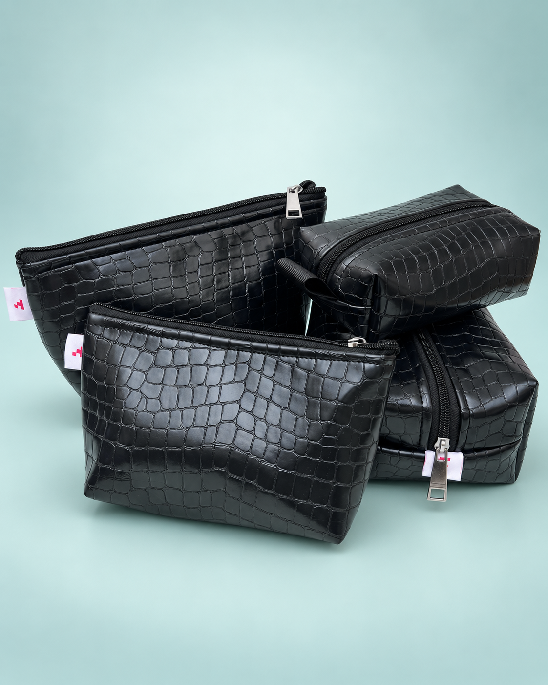 BLACK CROCODILE FAUX LEATHER POUCHES