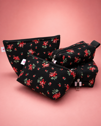 BLACK REDBUD FLORAL POUCHES