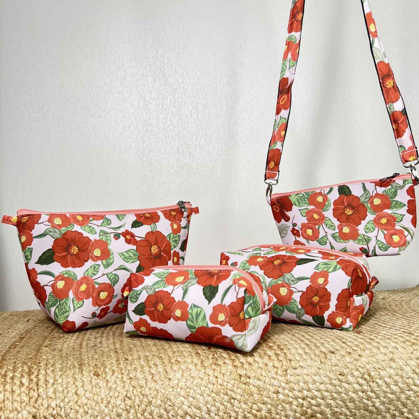 PINK RED CONVERTIBLE POUCH SET