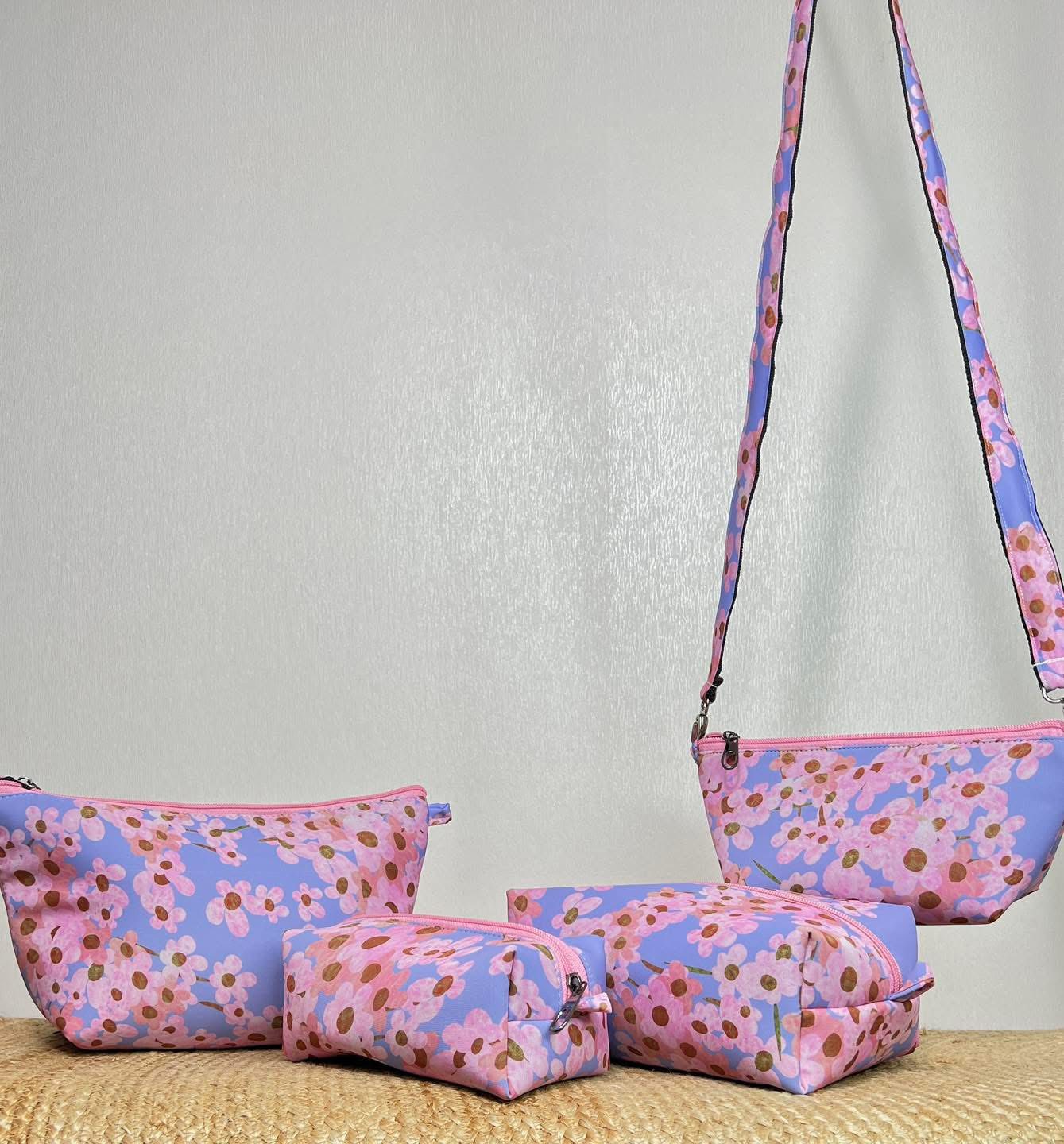 SKY PINK FLORAL CONVERTIBLE POUCH SET