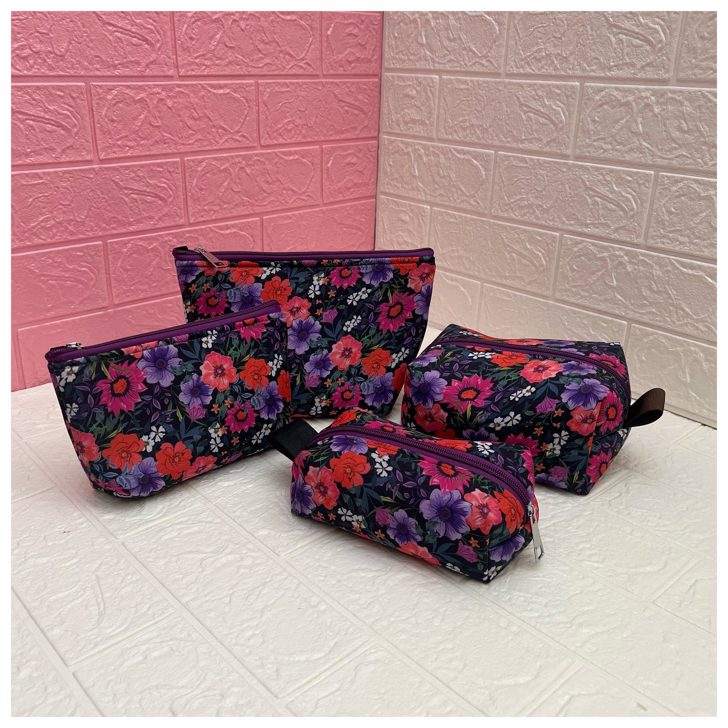 PURPLE RED FLORAL POUCHES