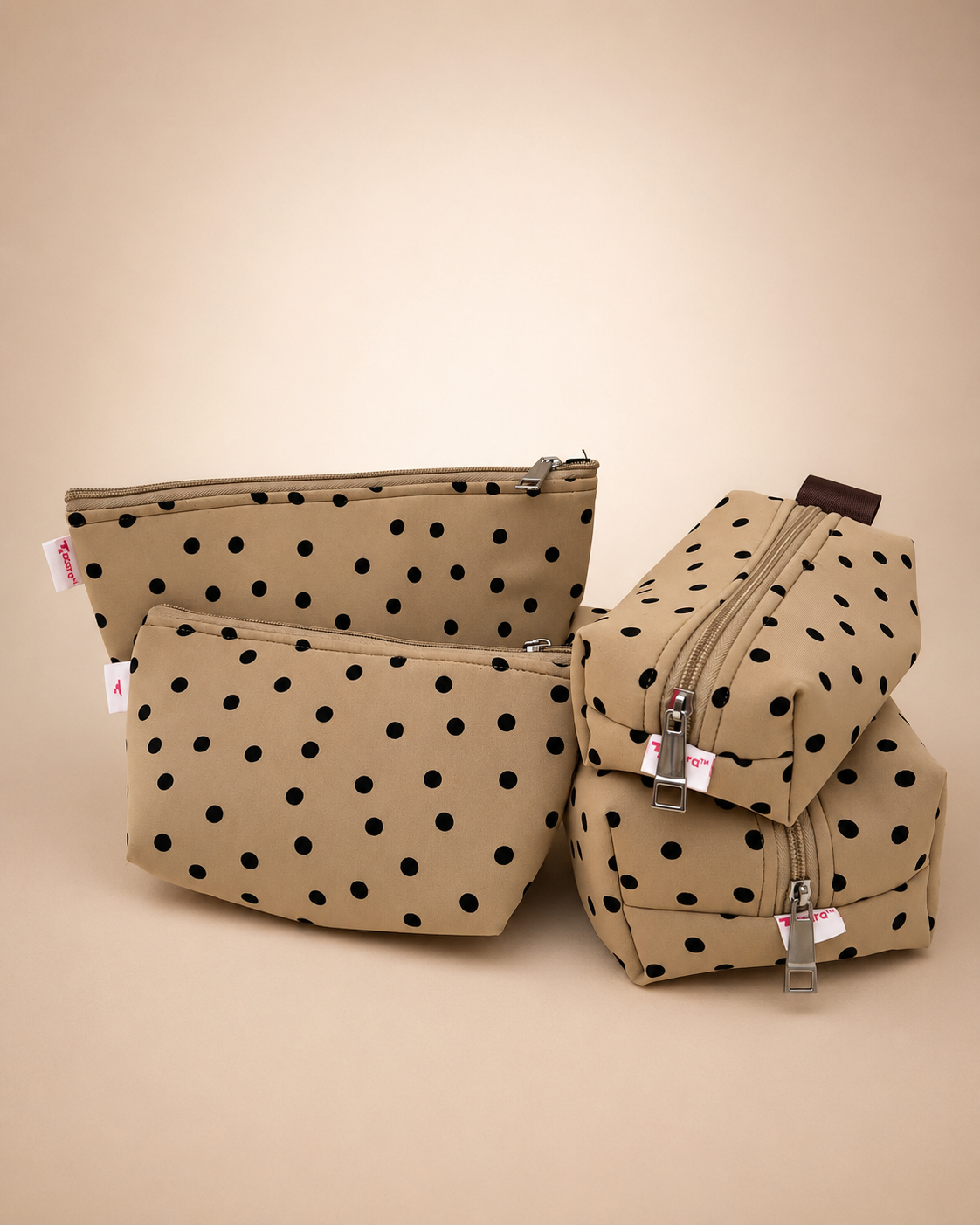 BEIGE POLKA POUCHES