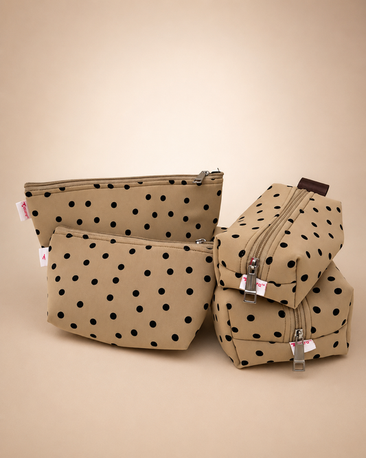 BEIGE POLKA POUCHES
