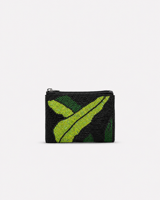 GREEN LEAF BEADED COIN POUCH