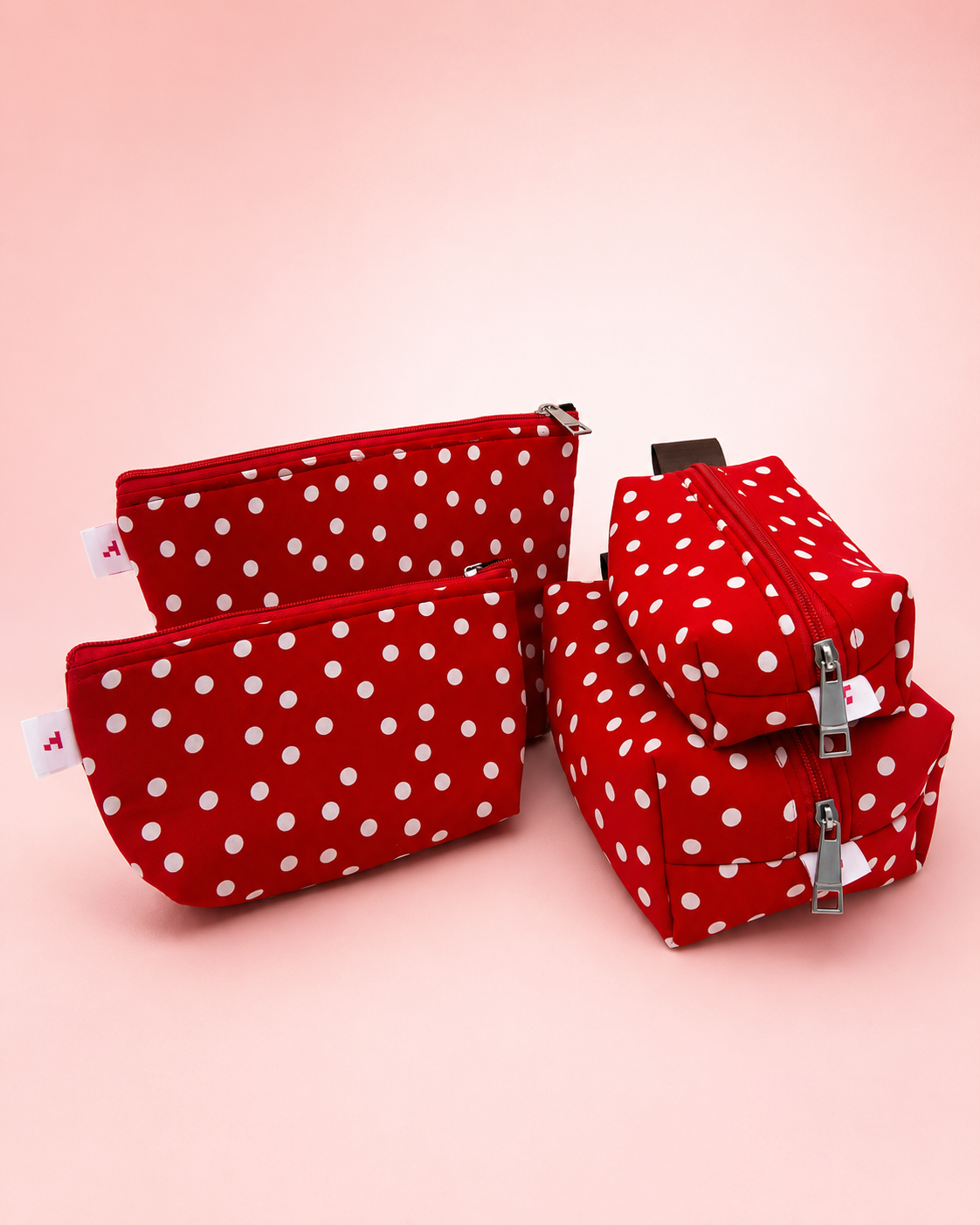 RED BIG POLKA POUCHES