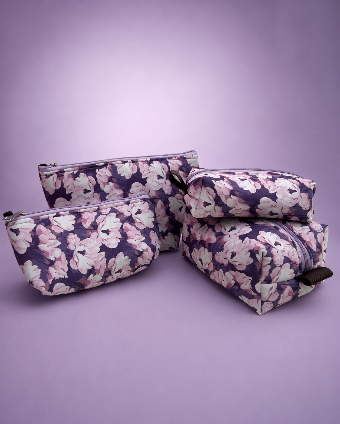 WHITE PURPLE FLORAL POUCHES