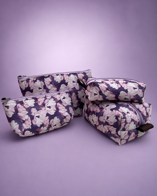 WHITE PURPLE FLORAL POUCHES