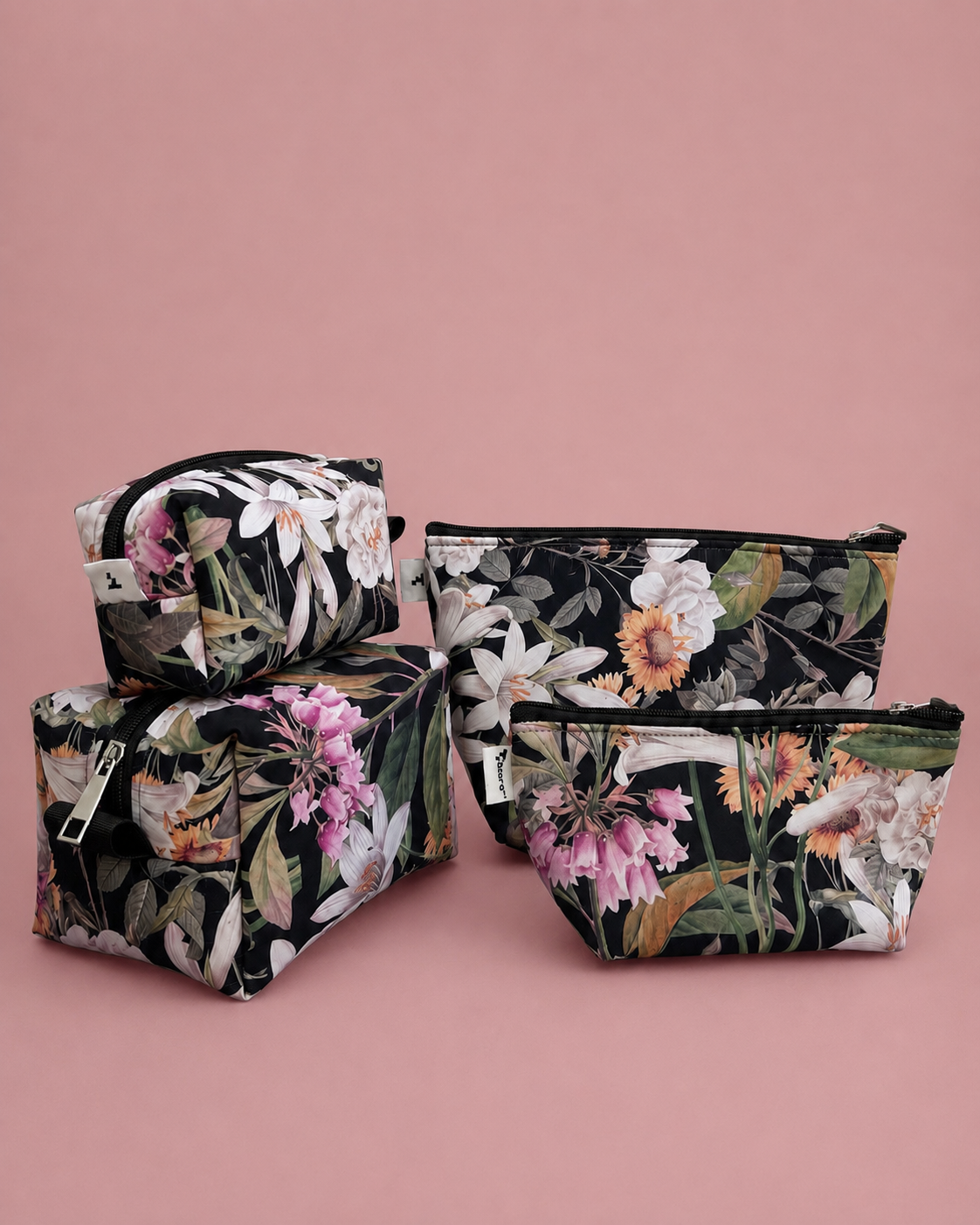BLACK FLORAL POUCHES