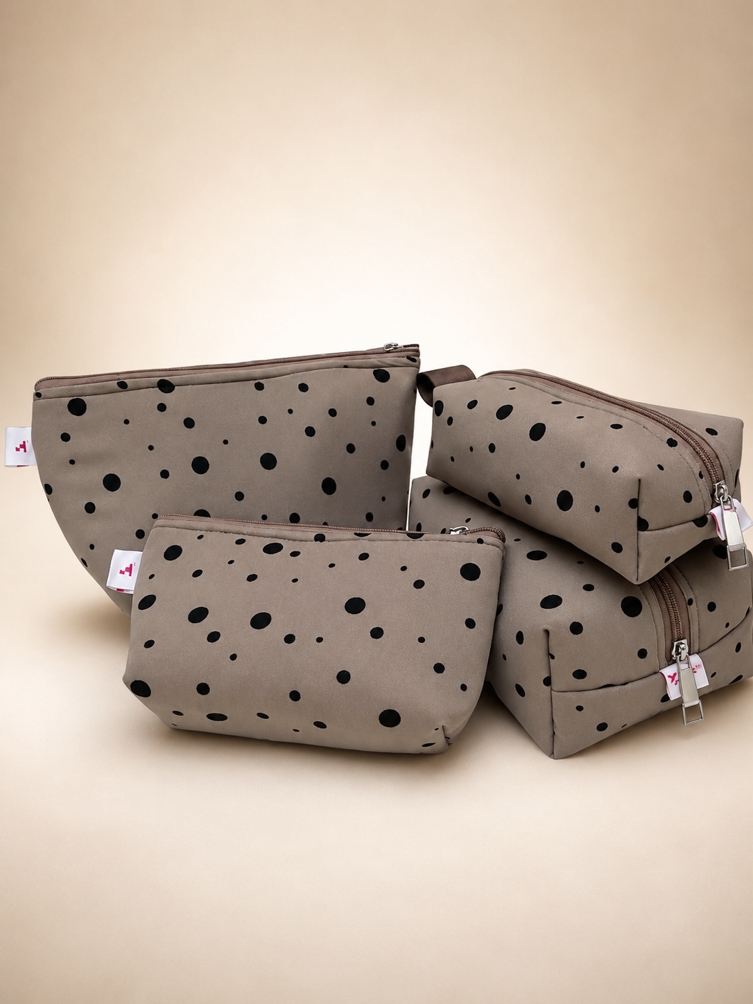 DARK BEIGE POLKA POUCHES