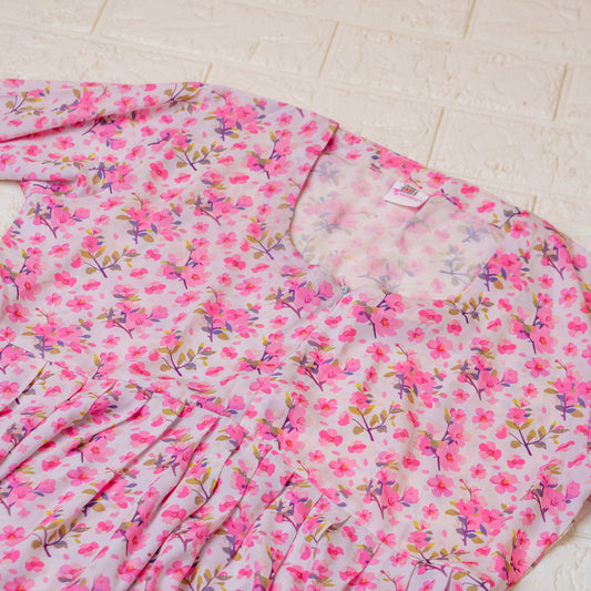 Pink Floral Long Tops