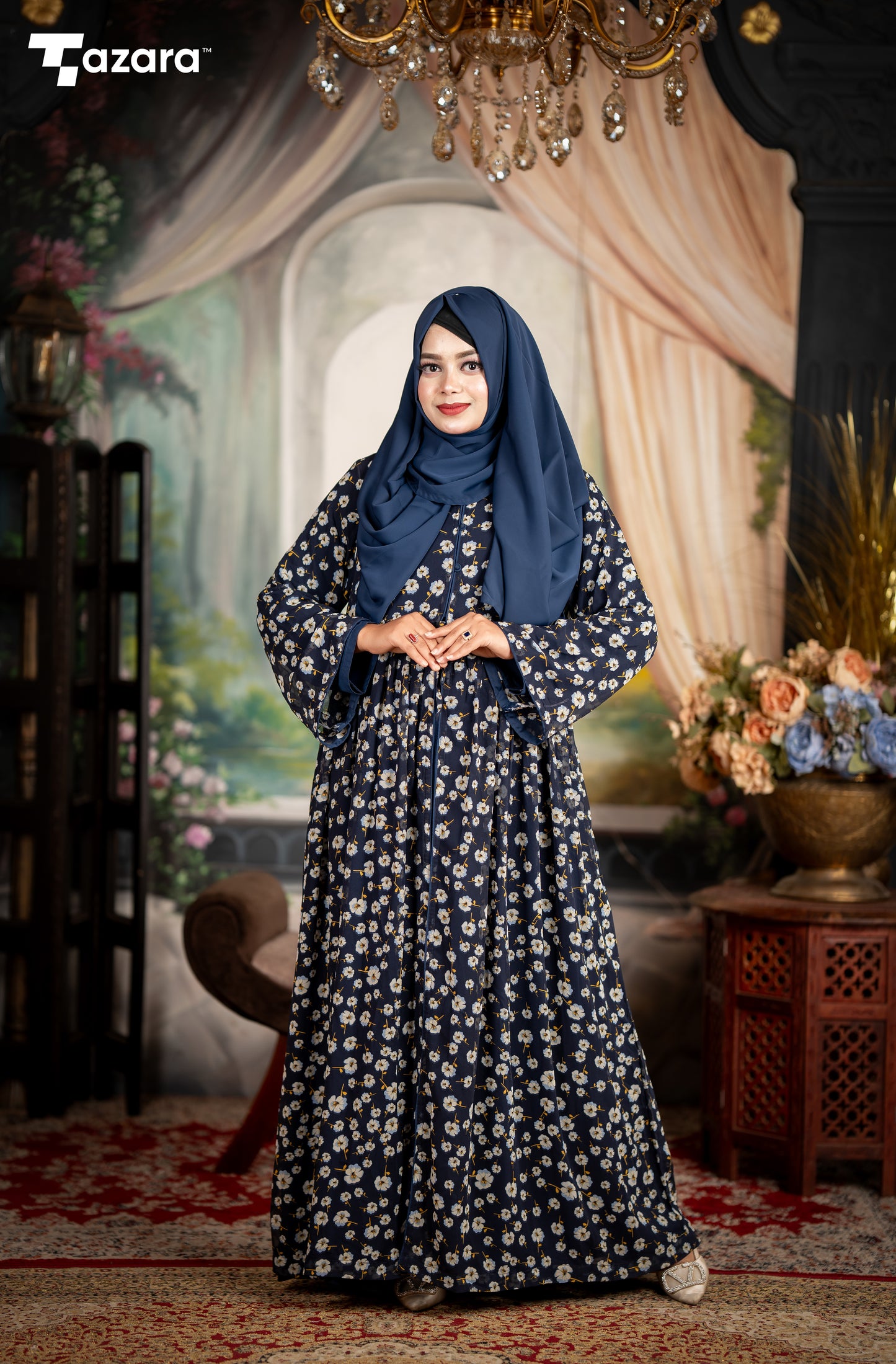 Navy Blossom Abaya Set