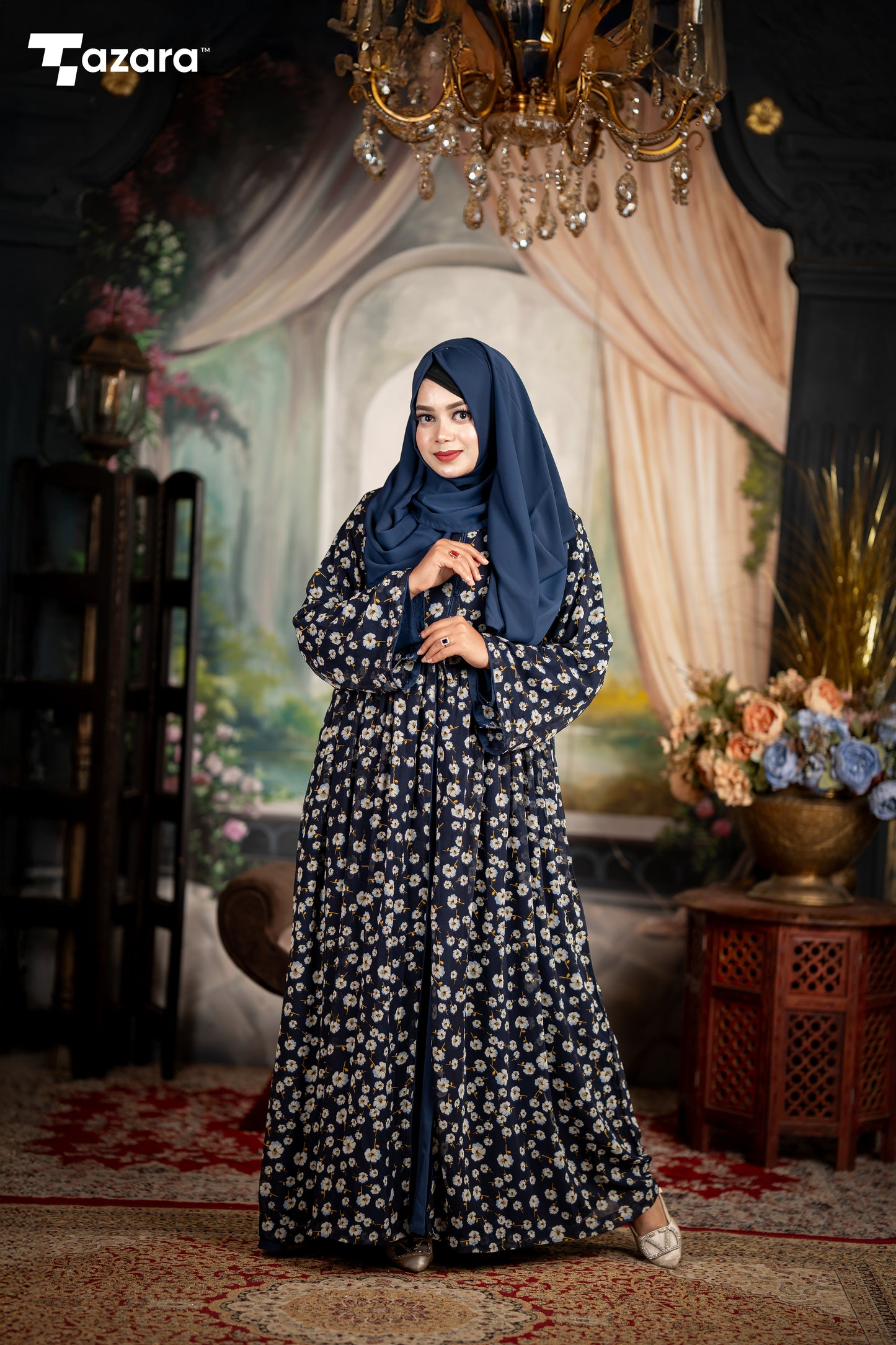 Navy Blossom Abaya Set
