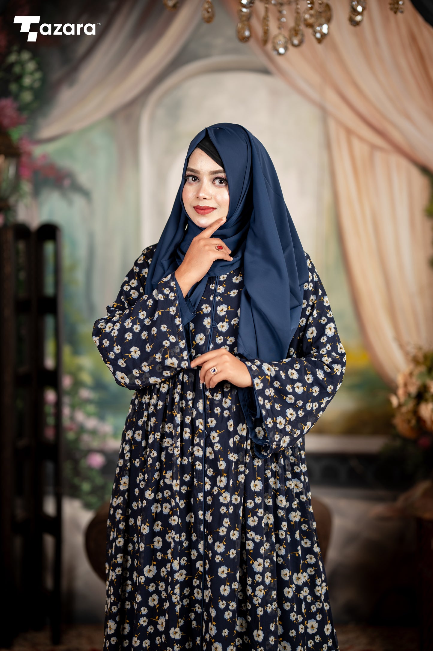 Navy Blossom Abaya Set
