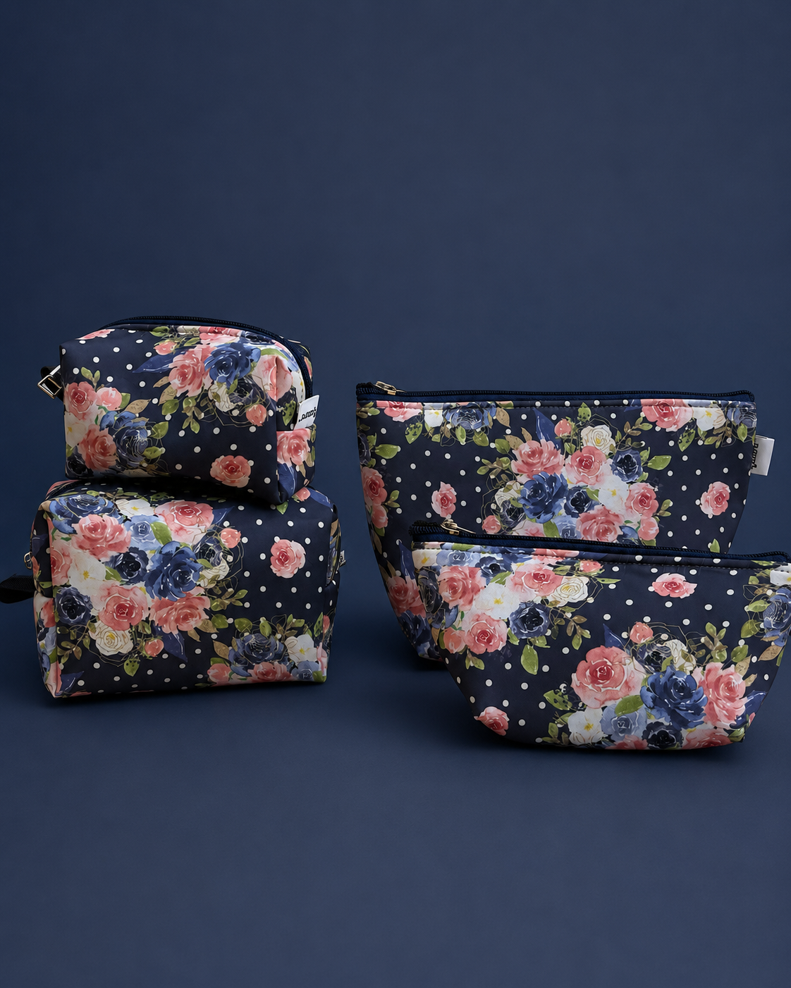 NAVY FLORAL POUCHES