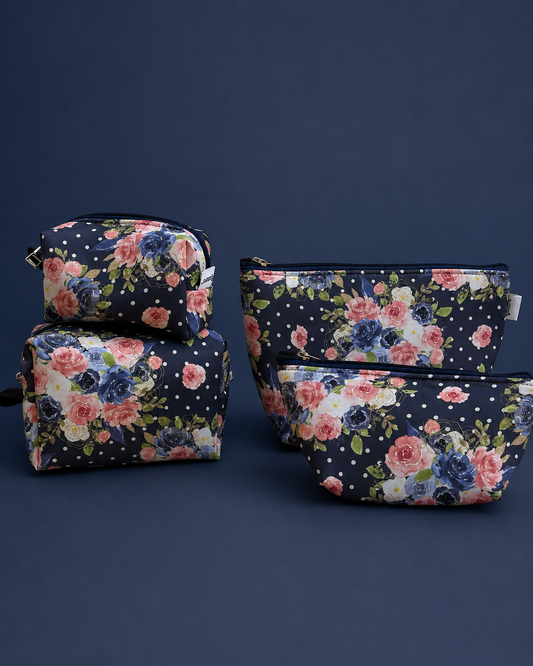 NAVY FLORAL POUCHES