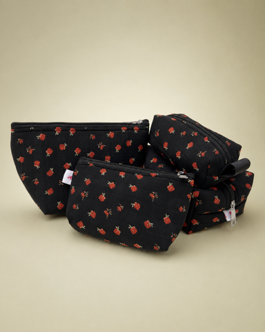 BLACK RED PEONY FLORAL POUCHES