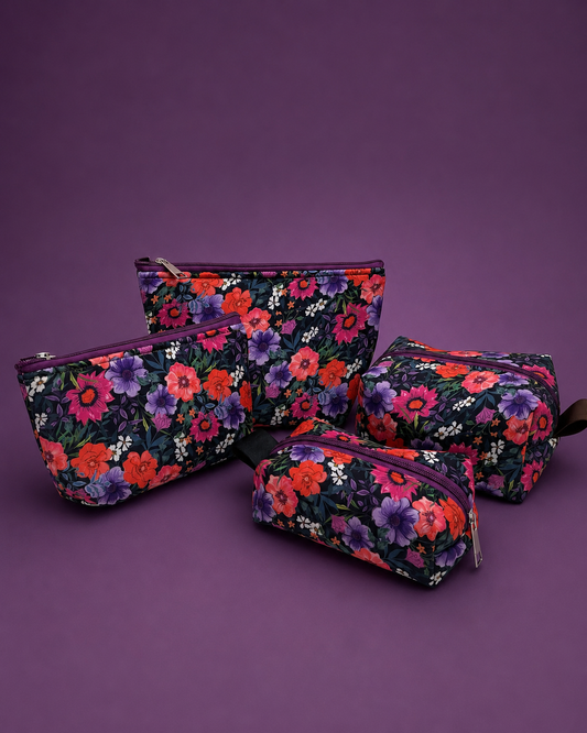 PURPLE RED FLORAL POUCHES