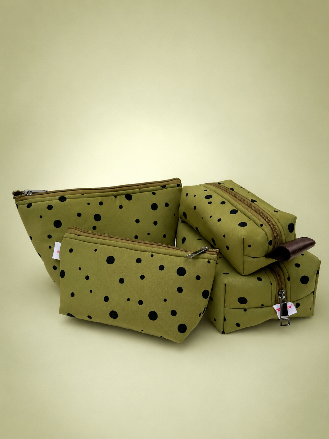 LIGHT OLIVE POLKA  POUCHES