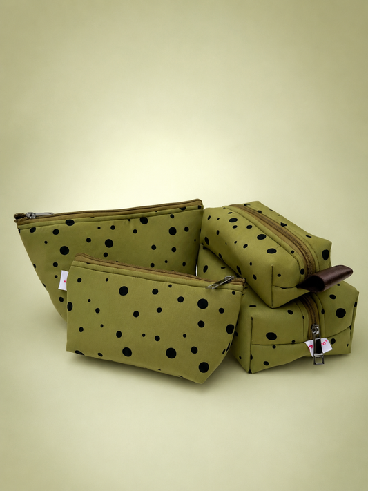 LIGHT OLIVE POLKA  POUCHES