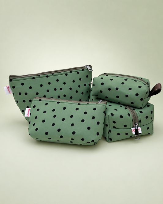 SPANISH GREEN POLKA  POUCHES