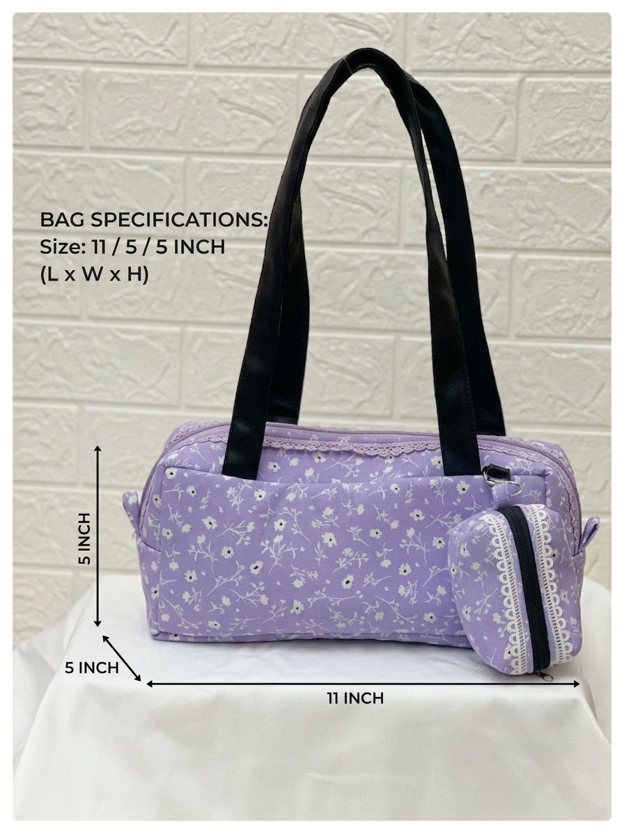 PURPLE WHITE FLORAL PIKO TOTE
