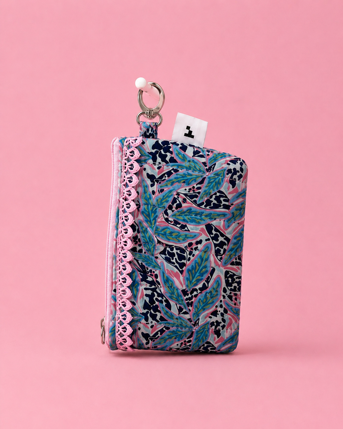 PINK BLUE FLORAL KEY CHARM