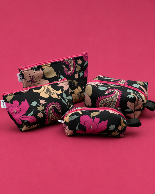 PINK BLACK FLORAL POUCHES