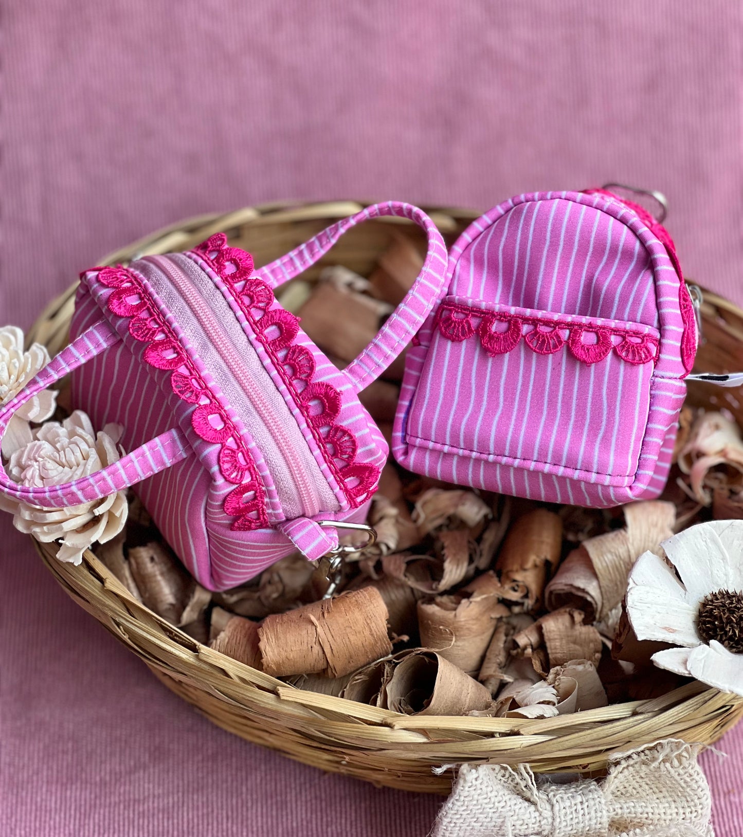 PINK STRIPE KEY CHARM