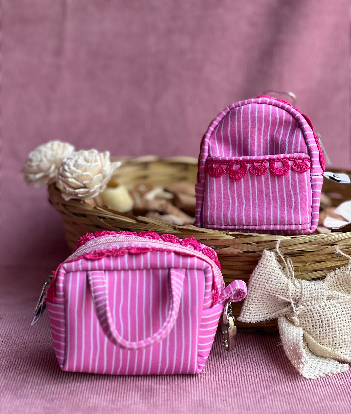 PINK STRIPE KEY CHARM