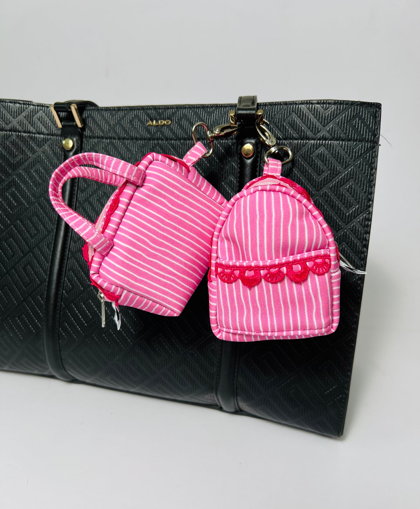 PINK STRIPE KEY CHARM