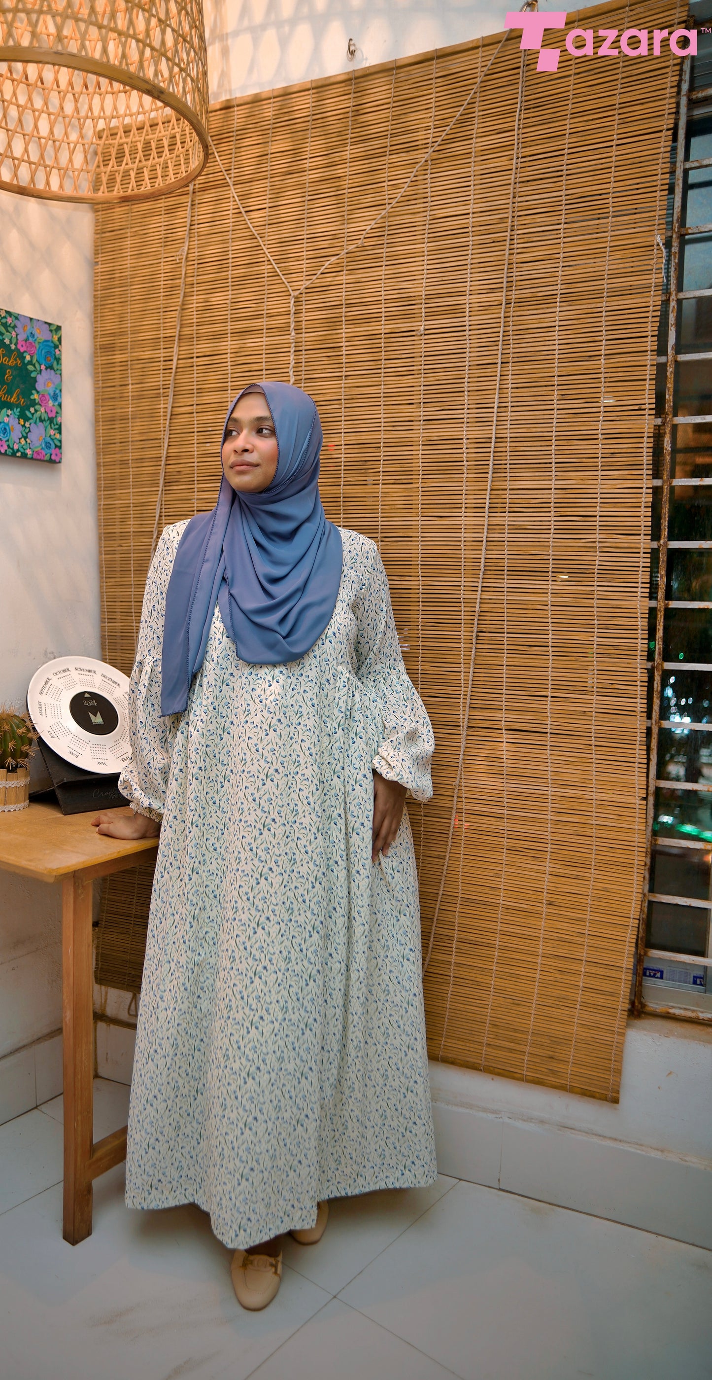 White Blue Long Gown