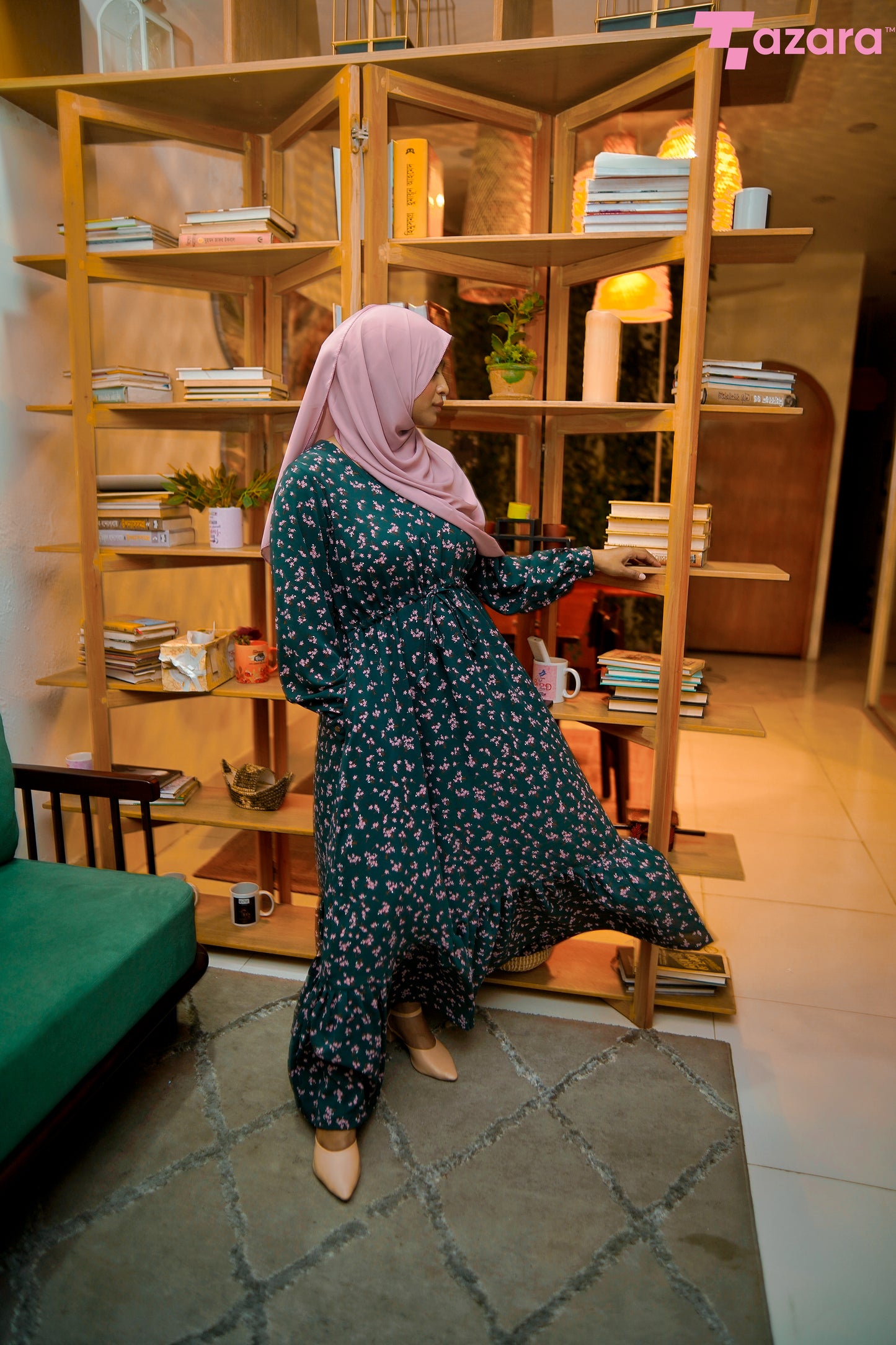 Green Pink Long Gown