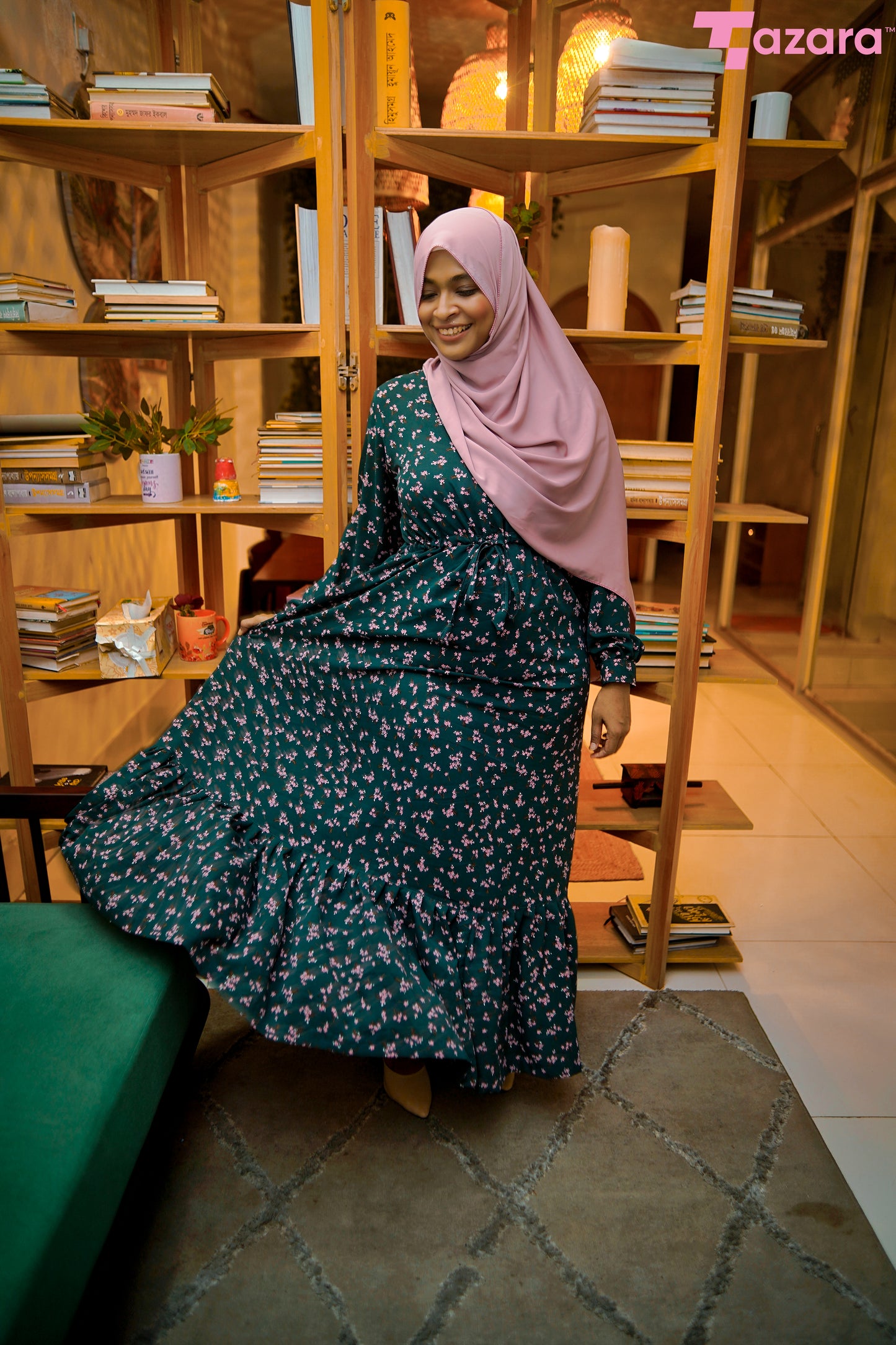 Green Pink Long Gown