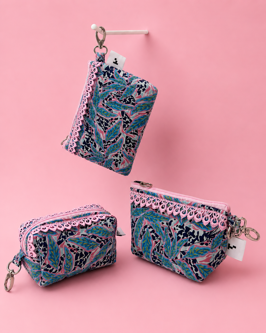 PINK BLUE FLORAL KEY CHARM
