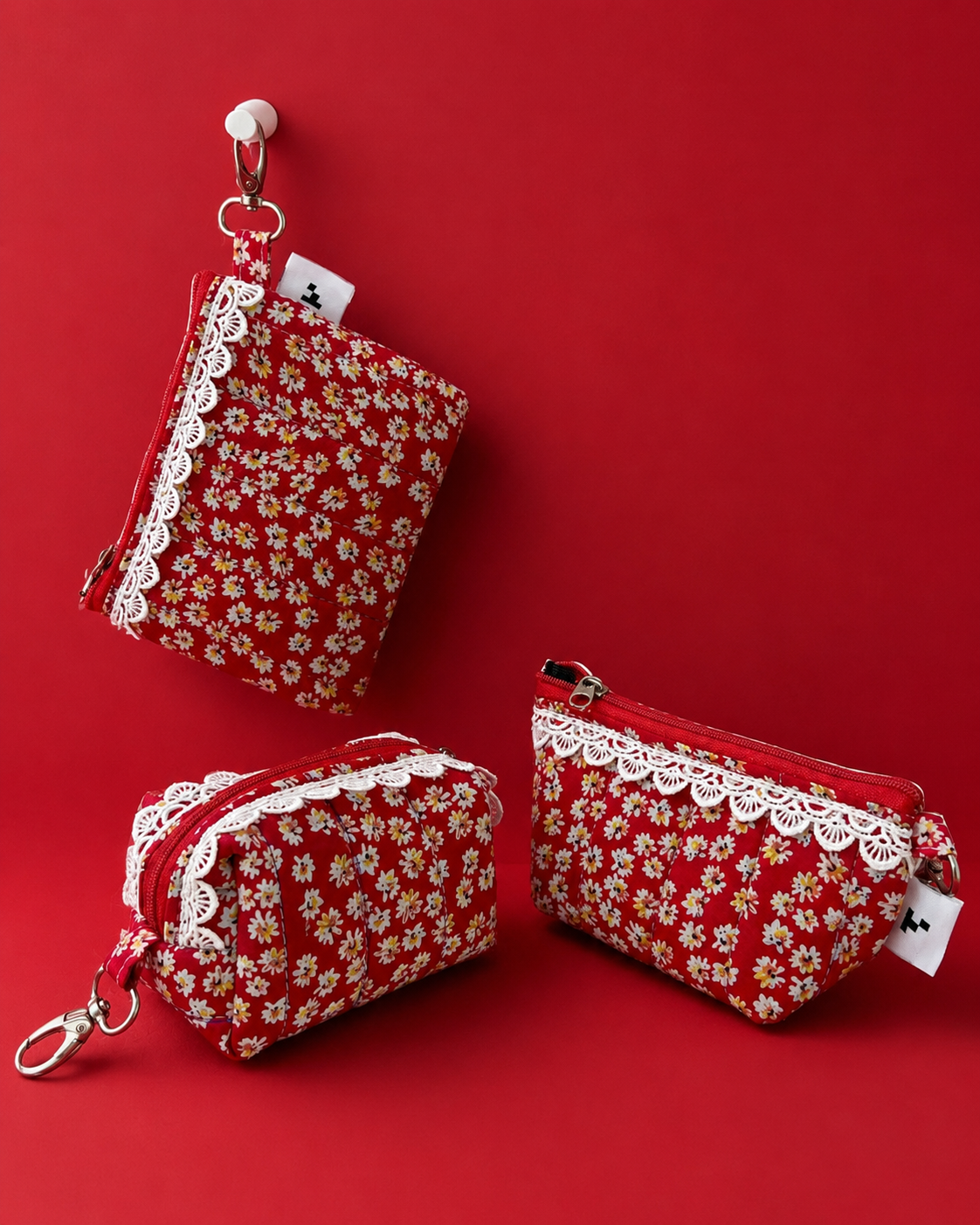 RED FLORAL KEY CHARM