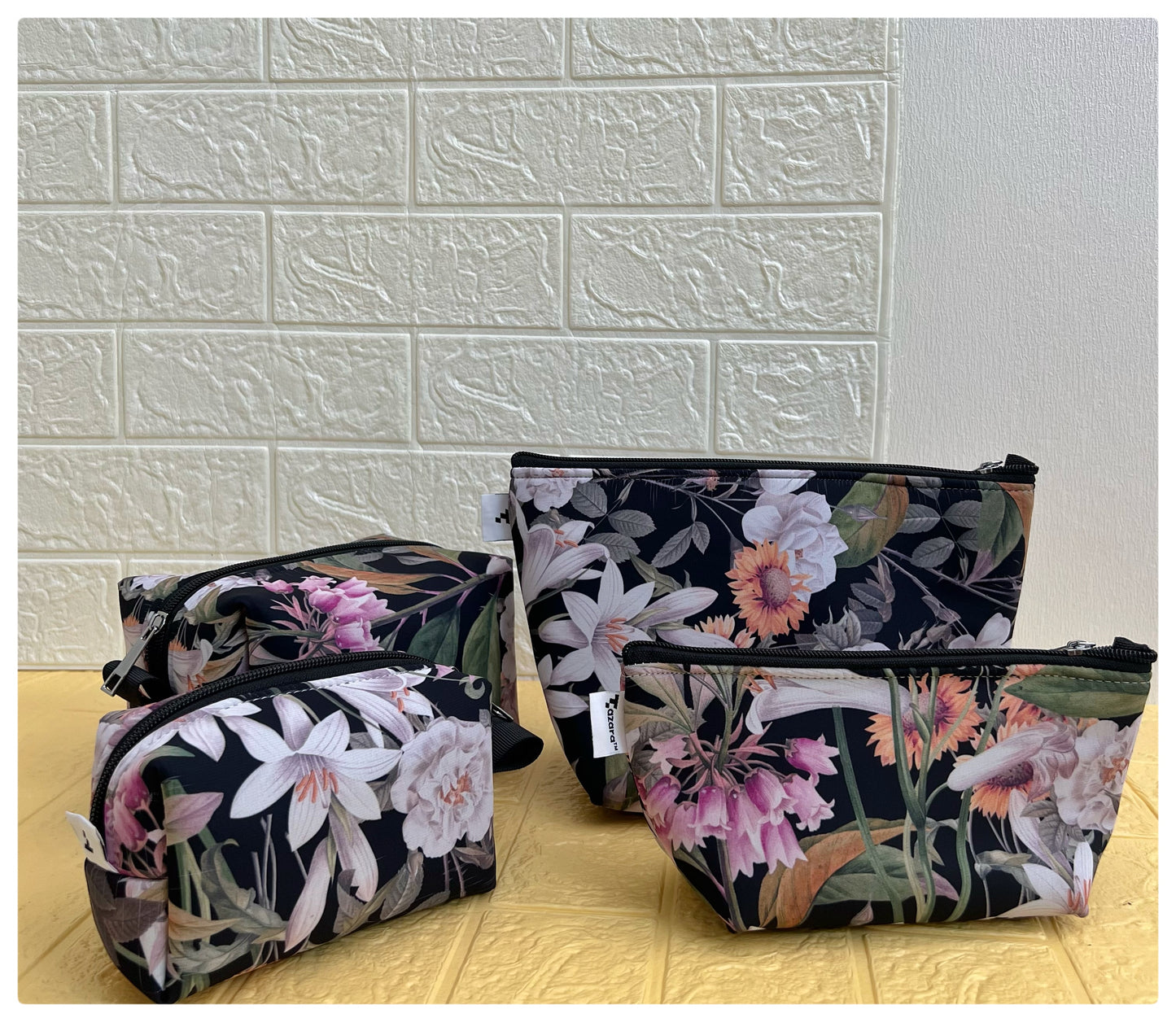 BLACK FLORAL POUCHES